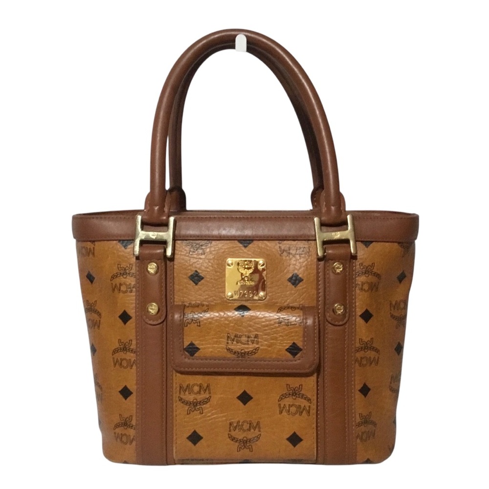 Authentic MCM Tan and Brown Logo Small Tote